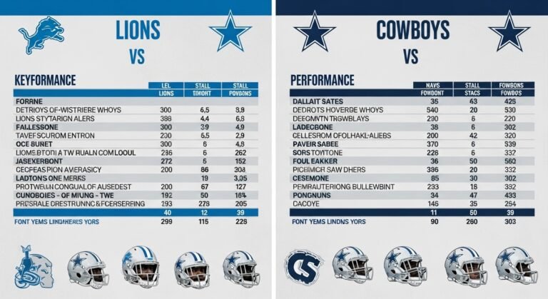 detroit lions vs dallas cowboys match player stats